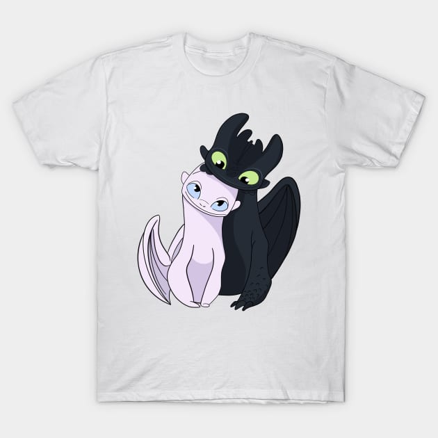 Couple dragons, toothless and light fury in love, fanart how to train your dragon T-Shirt by PrimeStore